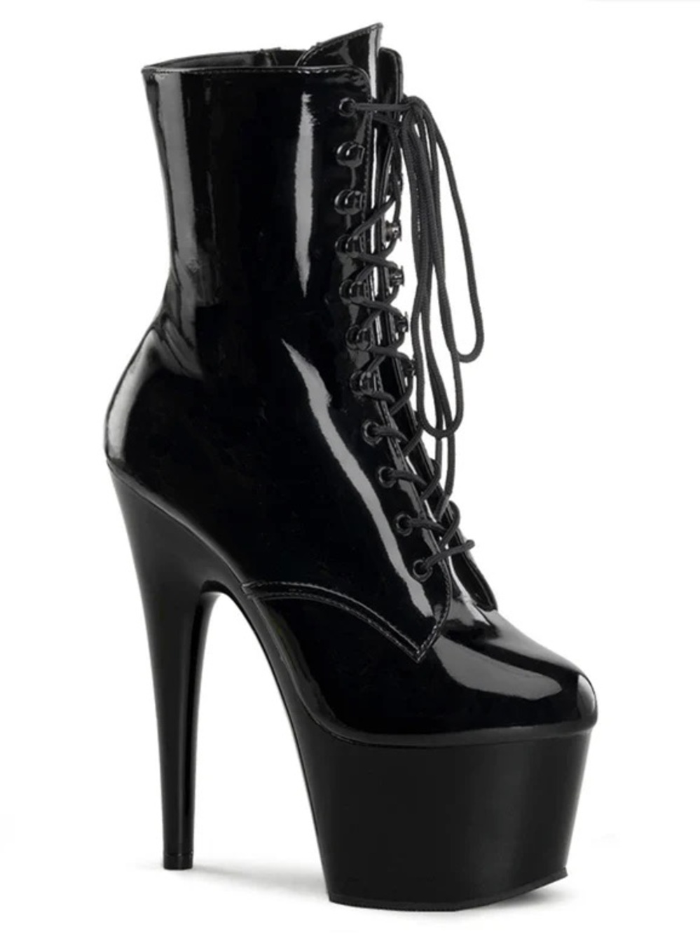 Pleaser Black Patent Lace-Up Platform Ankle Boots